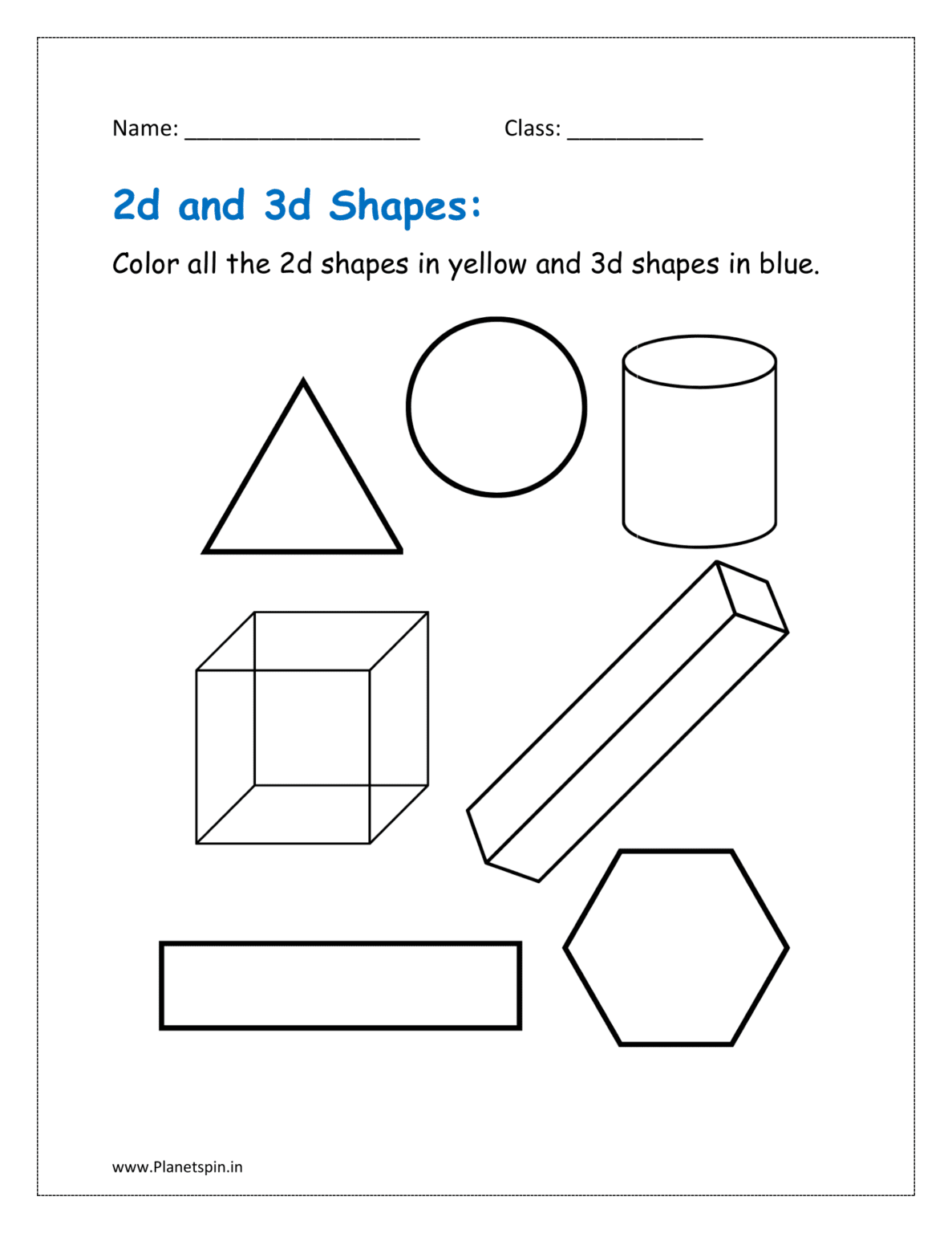 Free 2d and 3d shapes worksheets for kindergarten | Planetspin.in