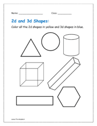 Color all the 2d shapes in yellow and 3d shapes in blue