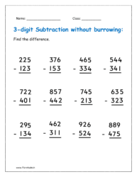 3-digit subtraction worksheet without burrowing