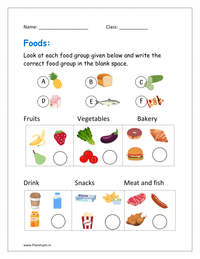 5 food groups worksheet