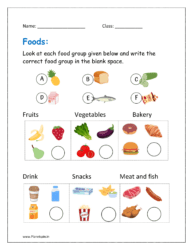 Look at each food group given below and write the correct food group in the blank space