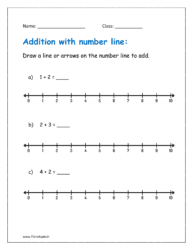 1+2, 2+3, 4+2 Add the numbers on number line in free worksheet