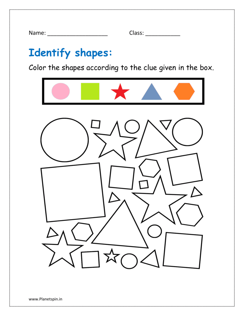 identify shapes worksheet for kindergarten