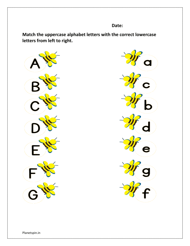 A to G: Match the uppercase alphabet letter bees with the correct lowercase letters bees