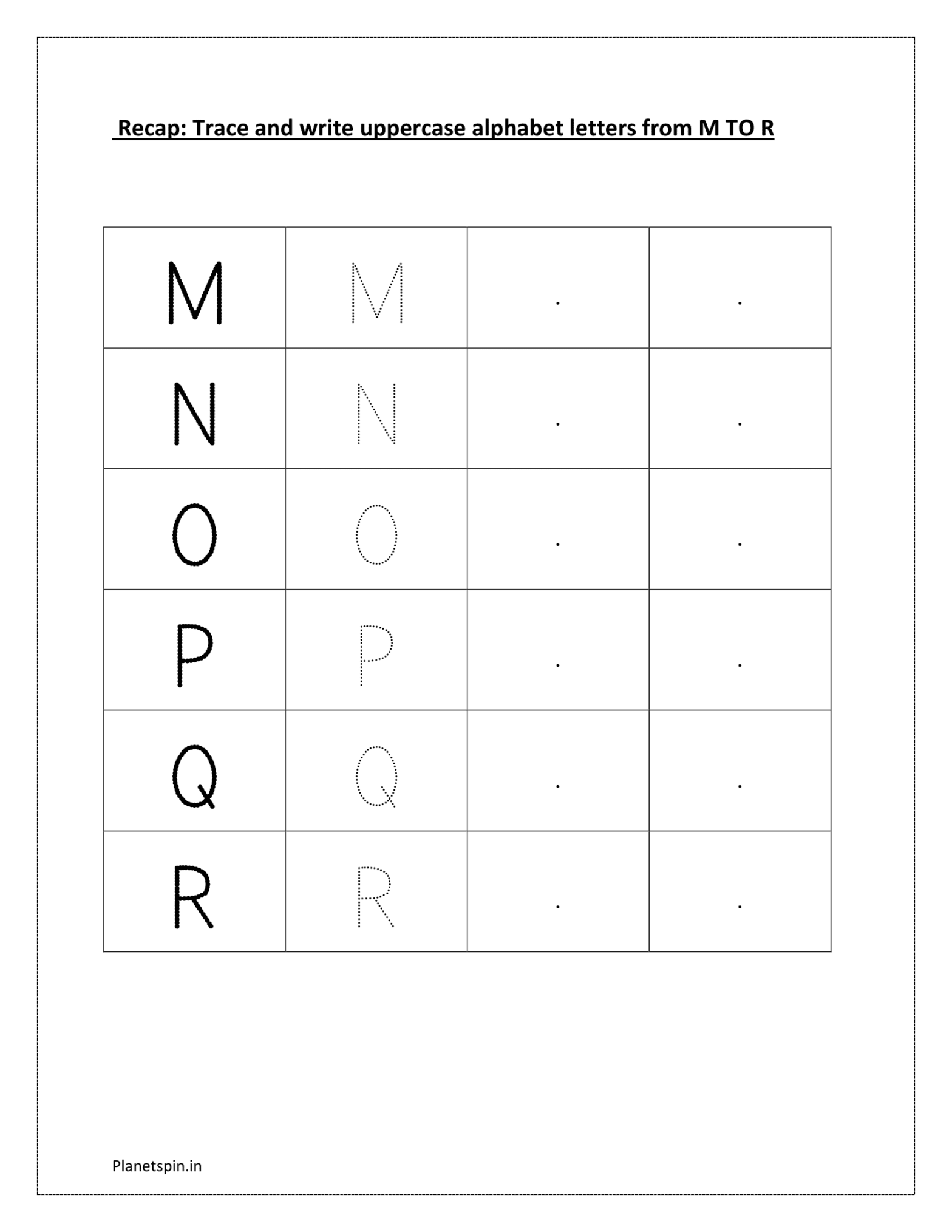 Trace and write worksheet for kindergarten | Planetspin.in