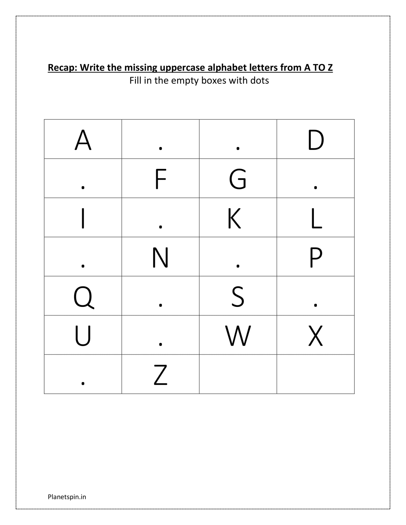 Fill in the missing letters worksheet for kindergarten | Planetspin.in