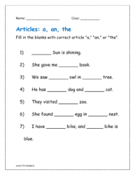 Fill in the blanks with correct article "a," "an," or "the".