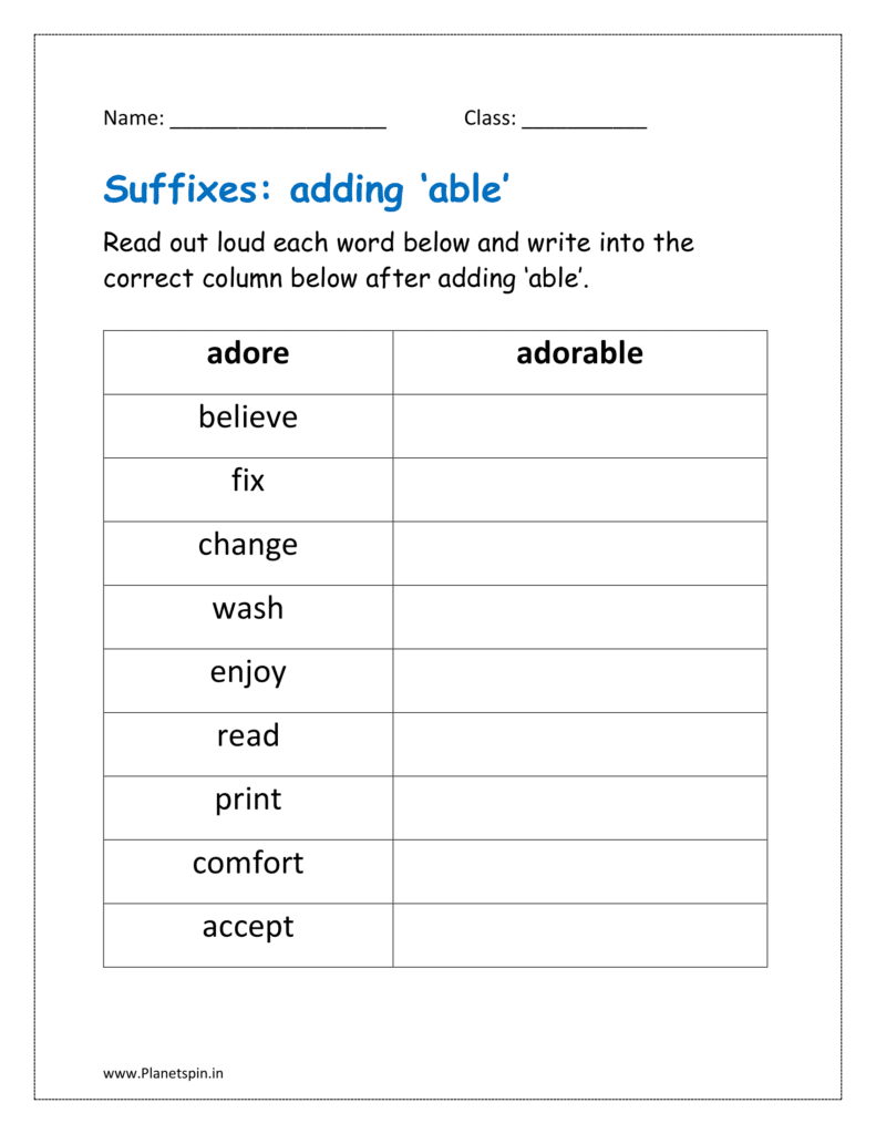 Words with suffix ‘able’