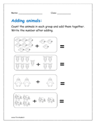 Count the animals in each group and add them together. Write the number after adding