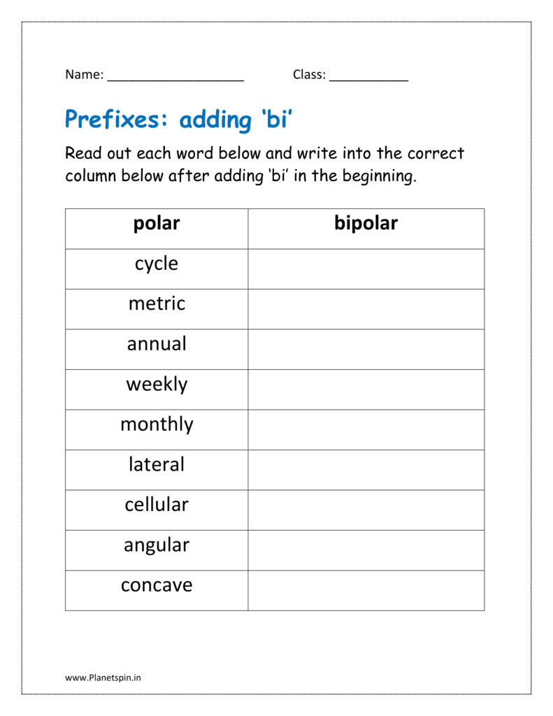 Words with pre fix ‘bi’