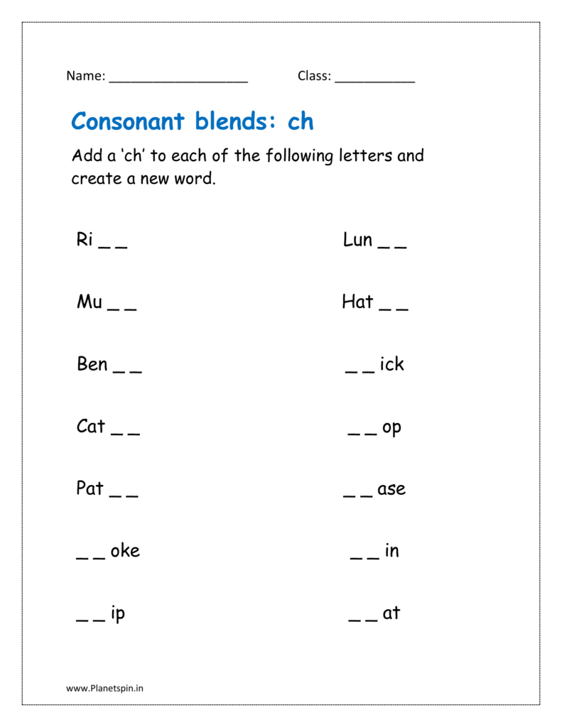 Add 'ch' blend and create a new word in the kindergarten worksheet