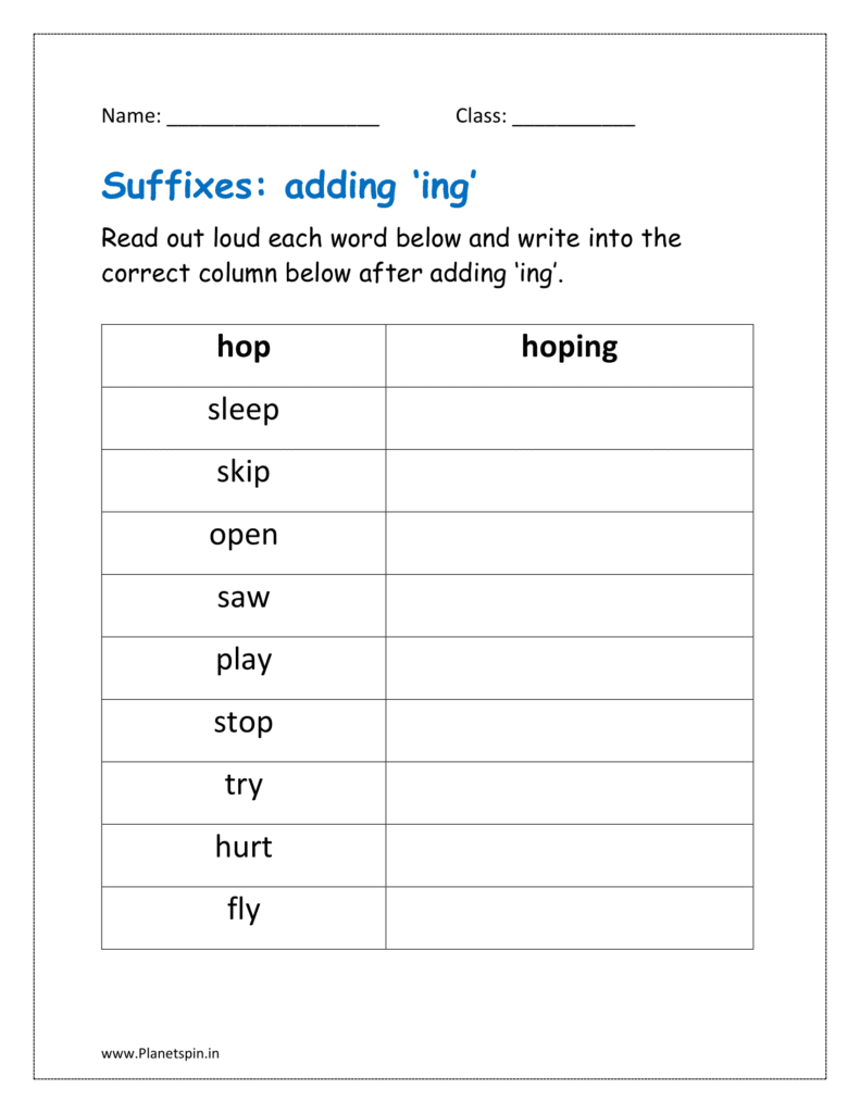  worksheet for suffix ‘ing’