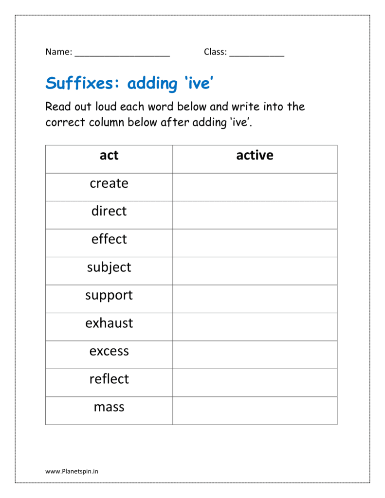  write the words after using the suffix ‘ive’