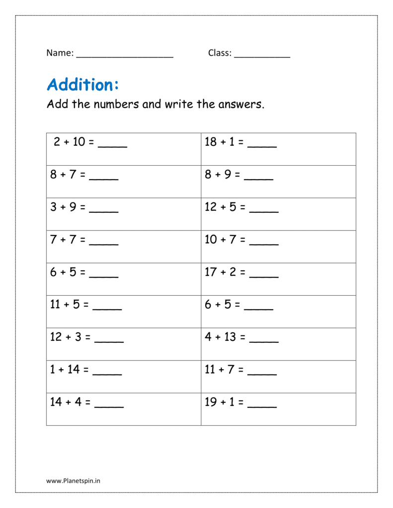 Add the numbers and write the answers after adding