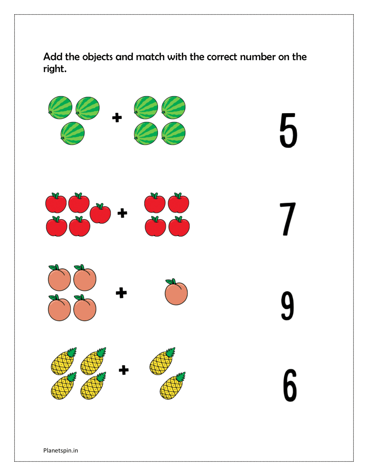 Worksheets for addition for kindergarten | Planetspin.in