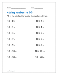 Fill in the blanks after adding the number with ten (adding to 10 worksheets kindergarten)
