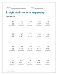 3rd sheet: adding two digit numbers with regrouping 