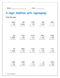 1st sheet: adding two digit numbers with regrouping 