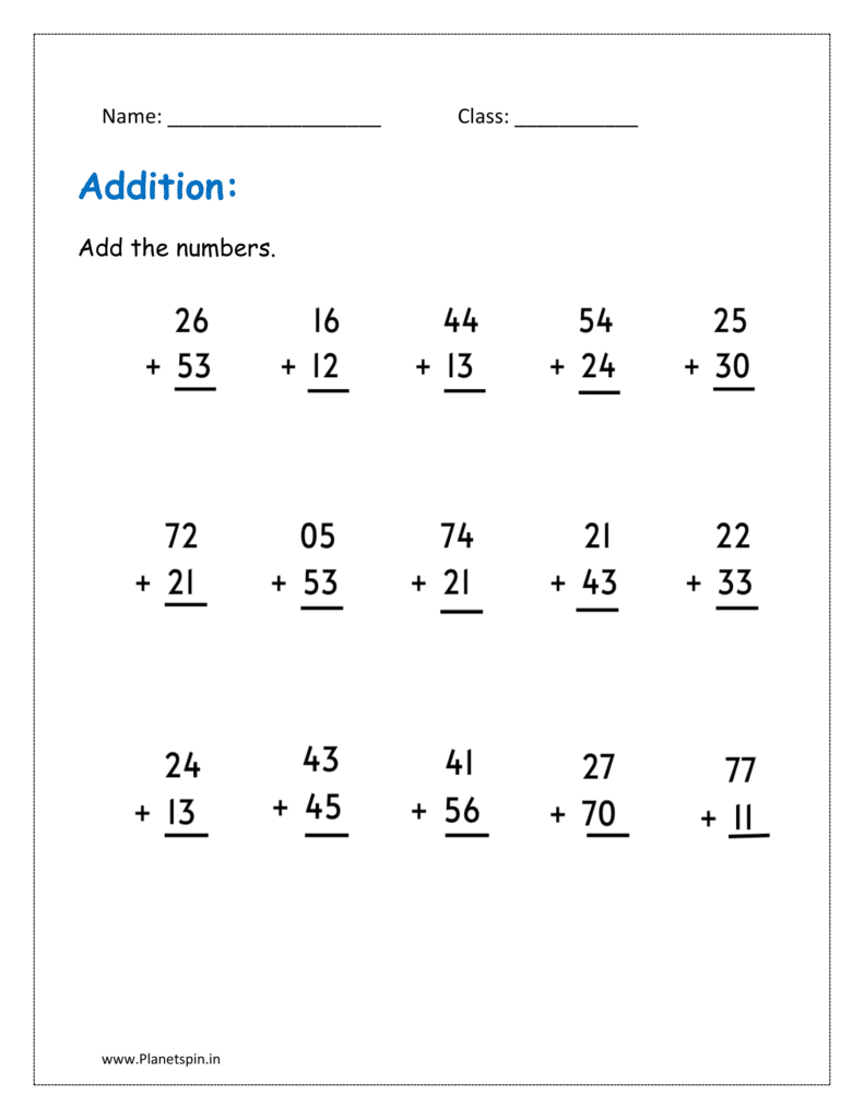 Add the numbers (addition worksheets for grade 1 without borrowing)