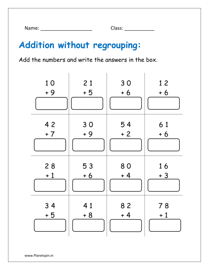 Add the numbers and write the answers in the box.