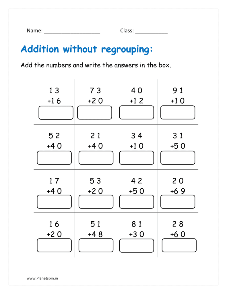 adding numbers without regrouping worksheet grade 1