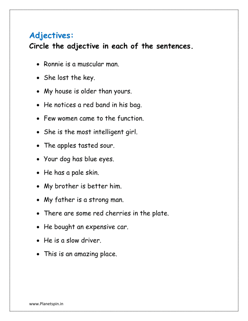 Circle the adjective in each of the sentences for class 1