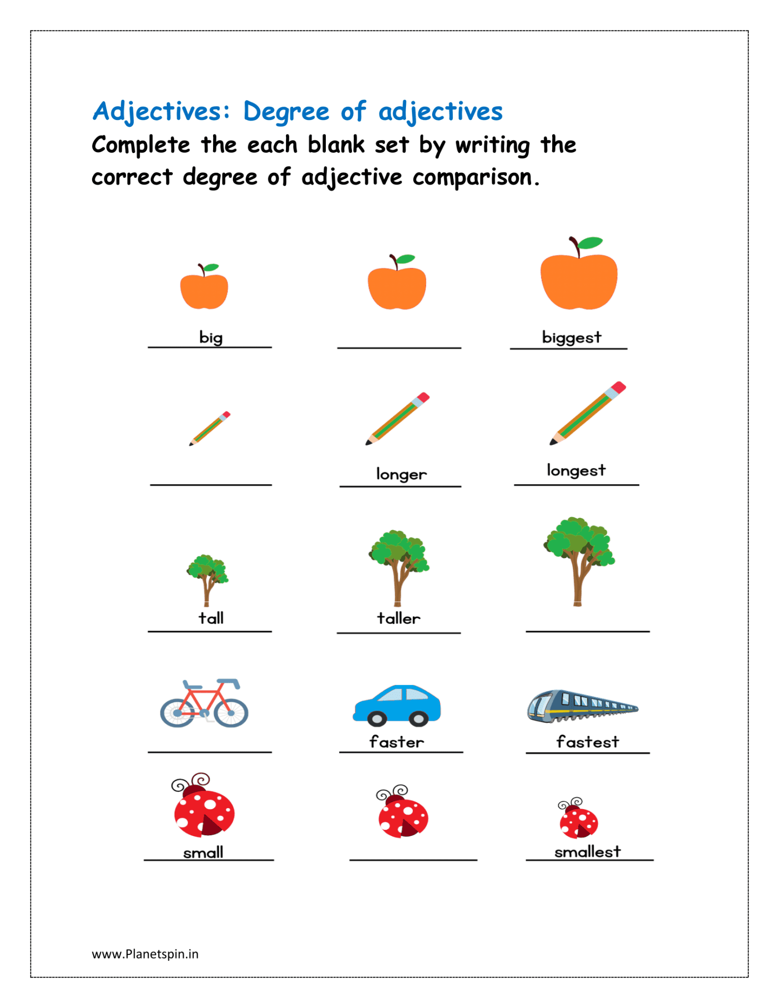 Adjectives worksheets for class 1 | Planetspin.in