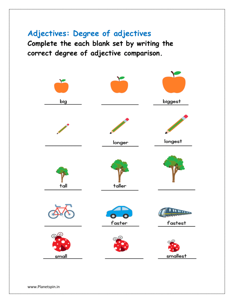 Complete the each blank set by writing the correct degree of adjective comparison