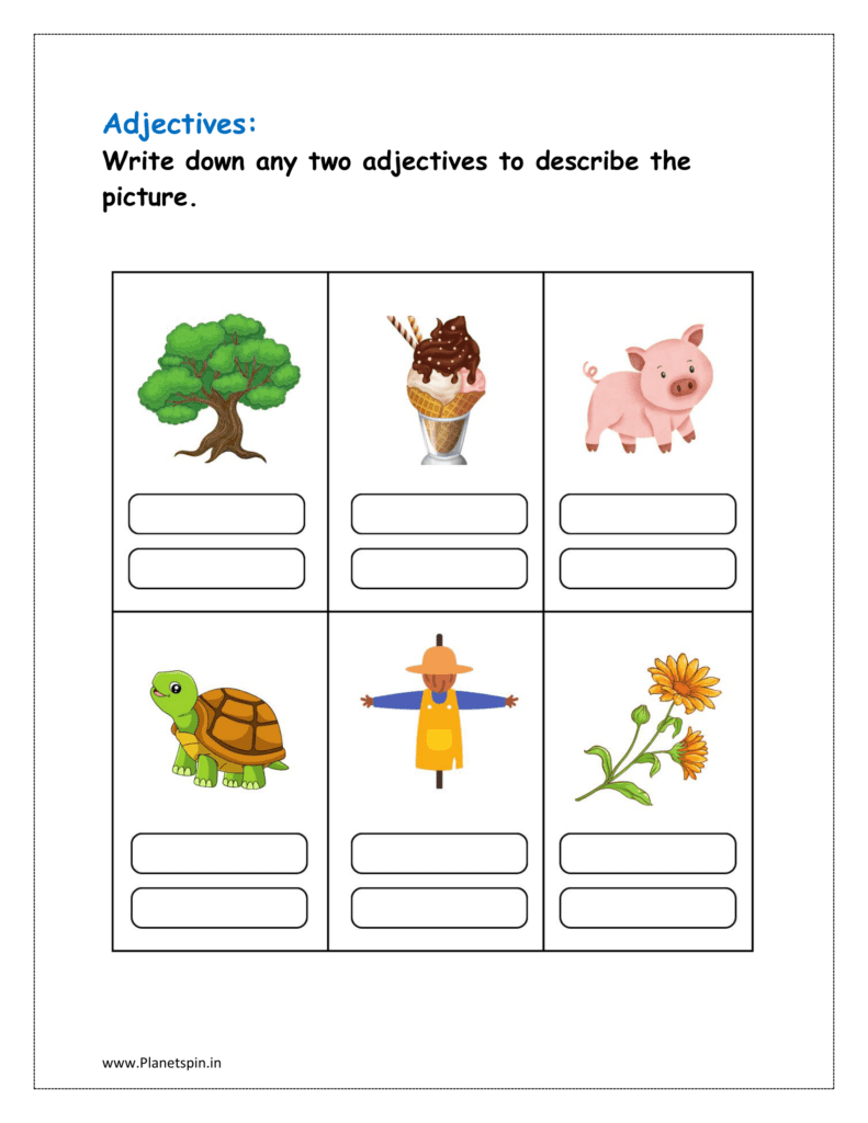 Write down any two adjectives to describe the picture for class 1