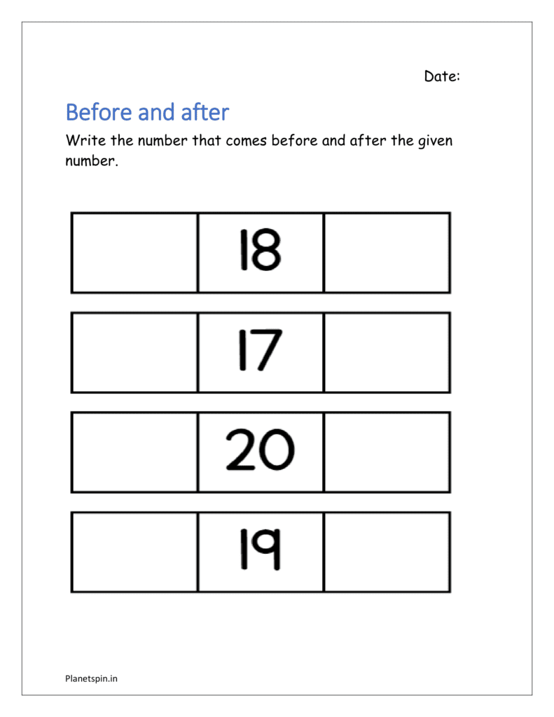 Before and after: Write the number that comes before and after the given number using backward counting