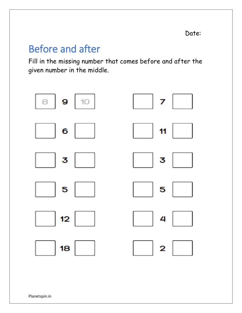 Fill in the missing number that comes before and after the given number in the middle using backward counting