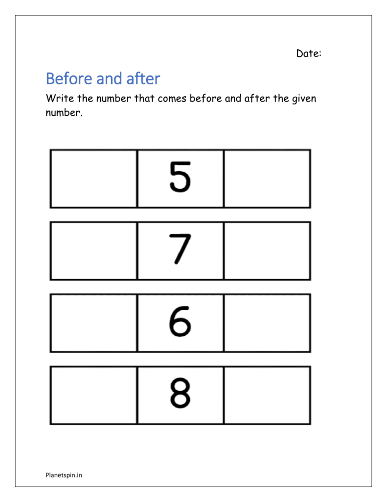 Before and after: Write the number that comes before and after the given number