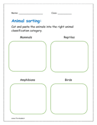 Cut and paste the animals into the right animal classification category.