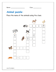 Place the names of the animal using the clues