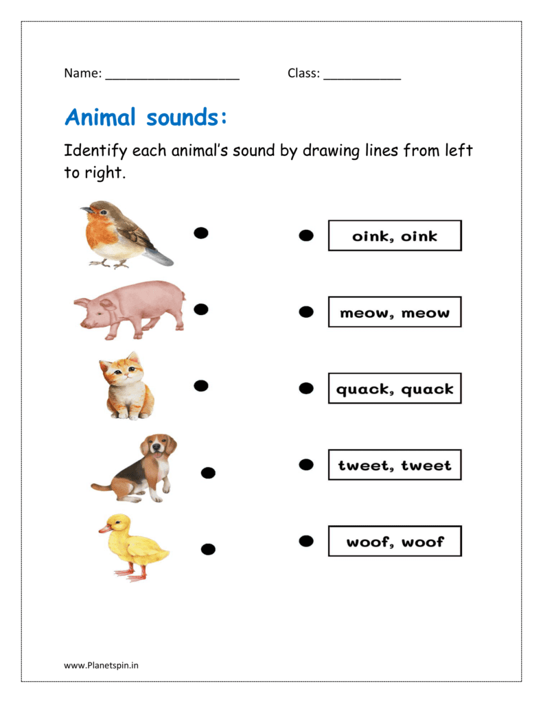 animal sounds worksheets kindergarten