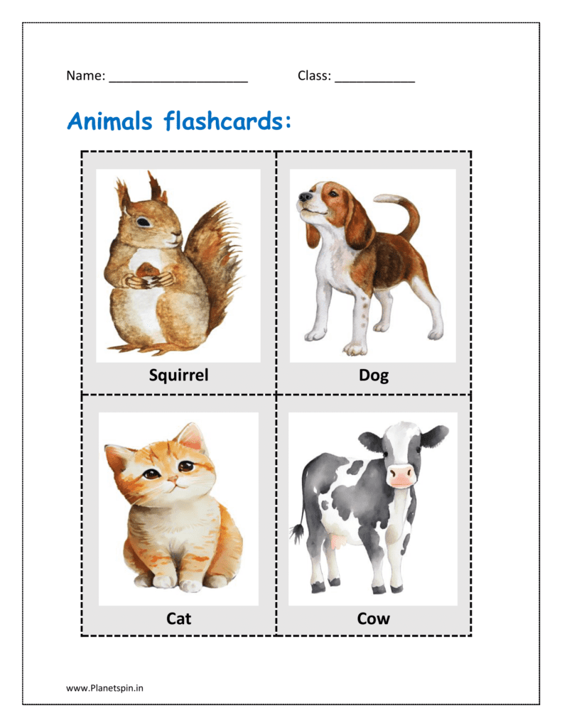 animals flashcards for kindergarten pdf