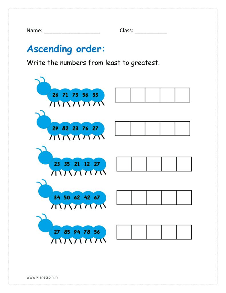 ascending order worksheet