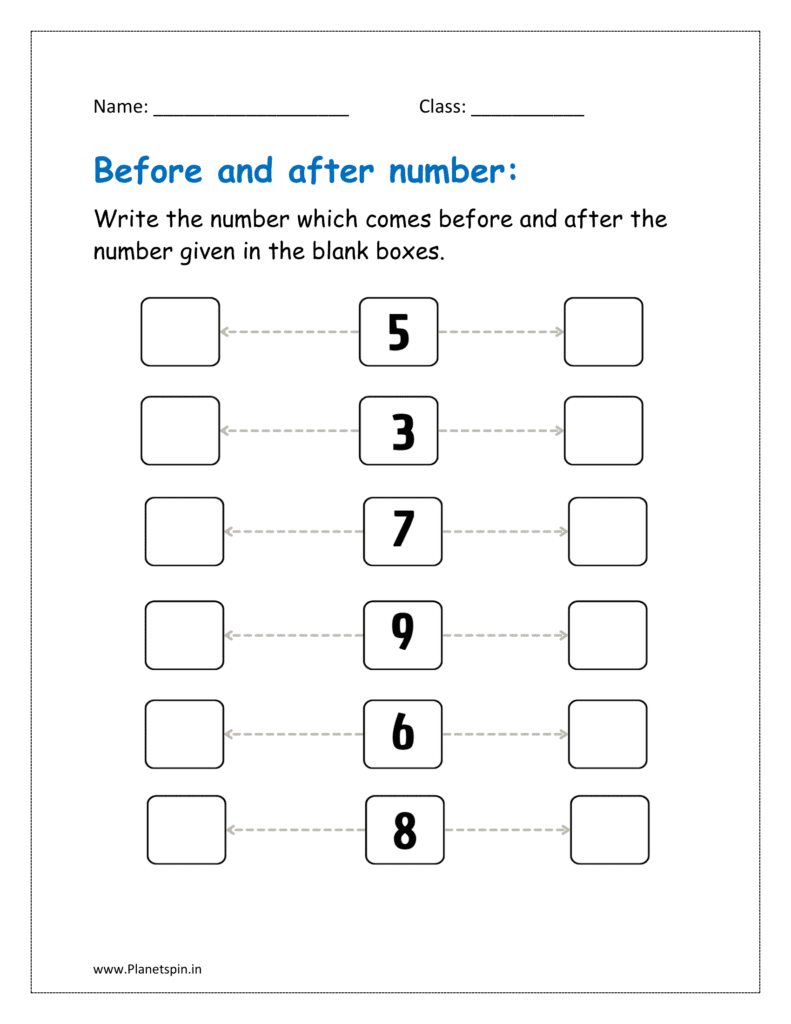 before after number worksheets