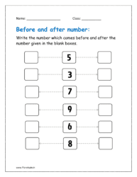 Write the number which comes before and after the number given in the blank boxes