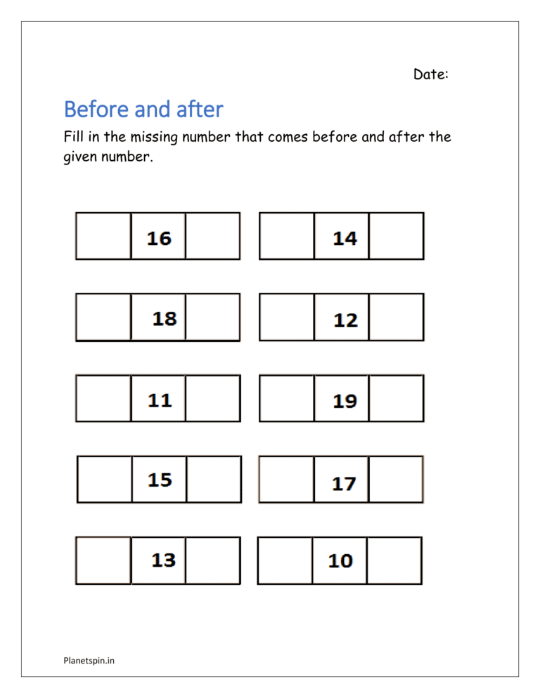 Backward counting worksheet for kindergarten | Planetspin.in