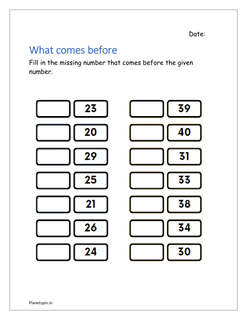 Fill in the missing number that comes before the given number using backward counting