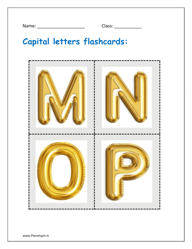 free printable Capital letters flashcards: M, N, O, P