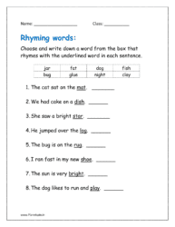 Choose and write down a word from the box that rhymes with the underlined word in each sentence.