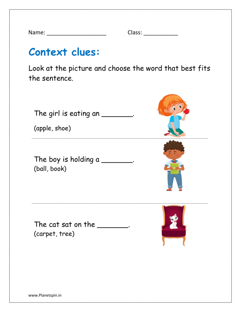 Look at the picture and choose the word that best fits the sentence (context clues worksheet for 1st grade)