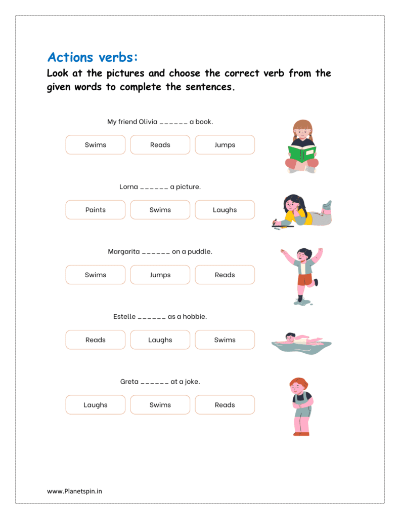 Look at the pictures and choose the correct verb from the given words to complete the sentences