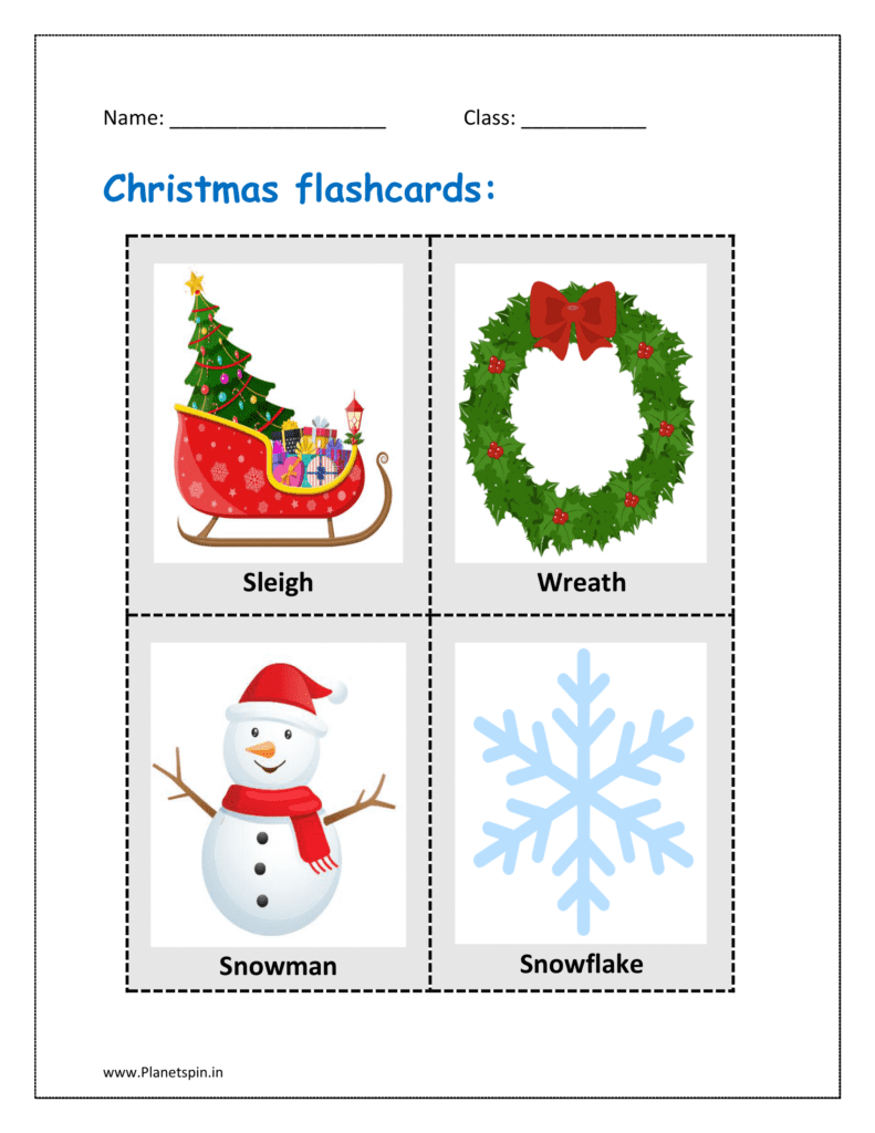 christmas flashcards kindergarten
