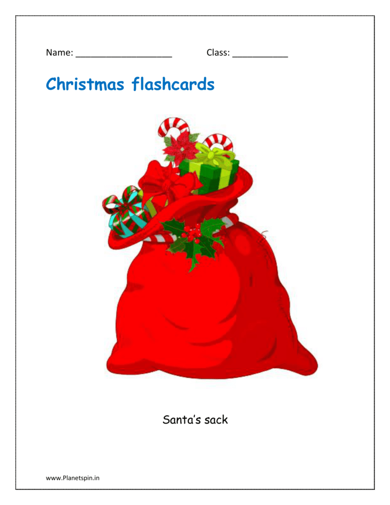 printable Christmas flashcards: Santa's sack