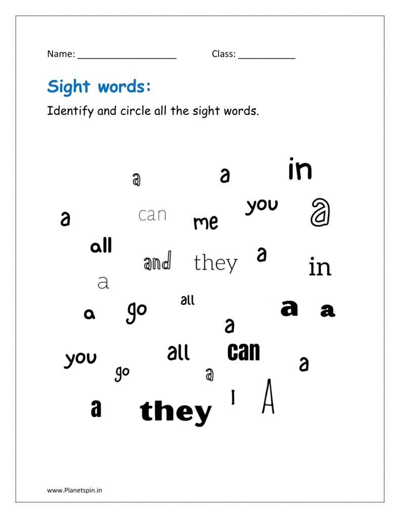 Identify and circle all the sight words