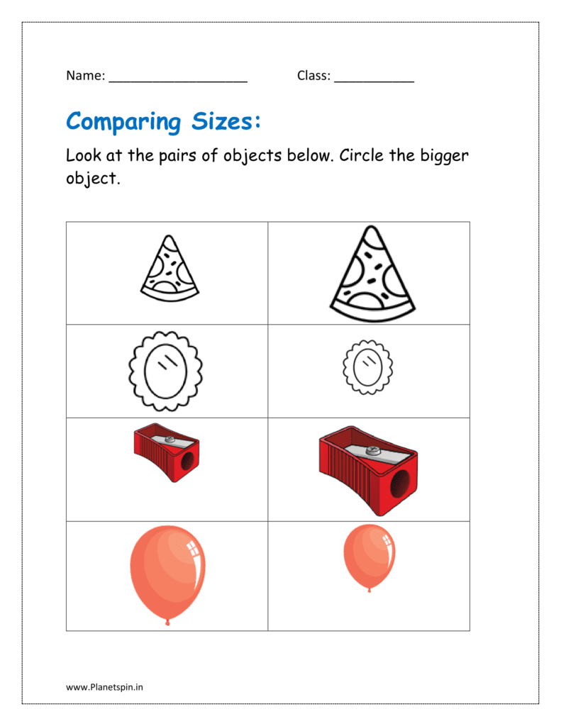 Look at the pairs of objects below. Circle the bigger object.