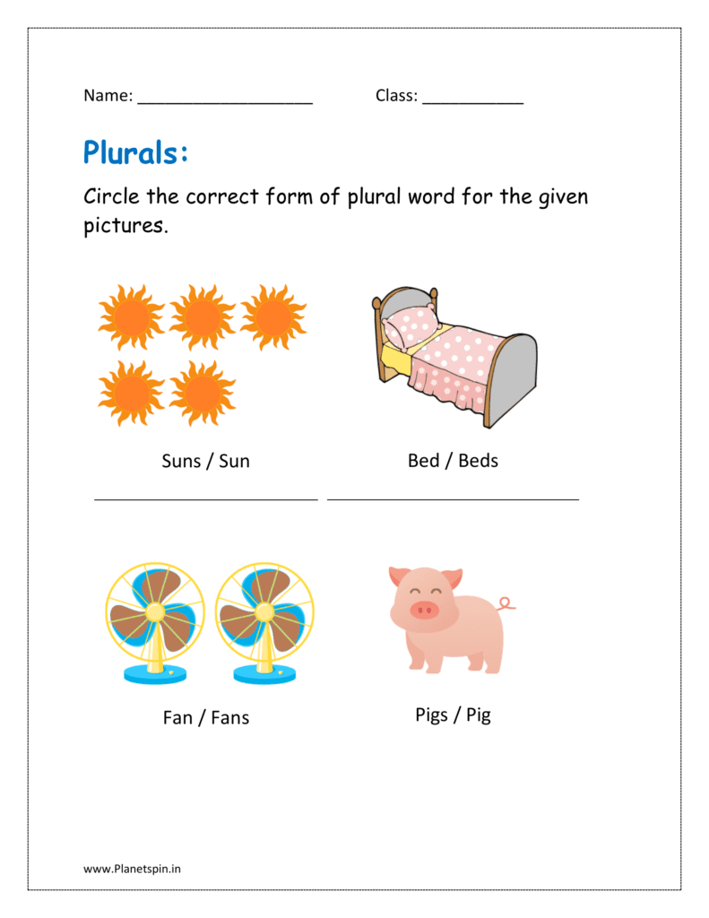 Circle the correct form of plural word for the given pictures worksheet